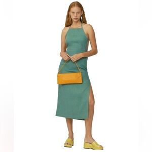 Paloma - Wool 100% Linen Midi Dress size 6 US Euro 36 Side Slit Strappy Back